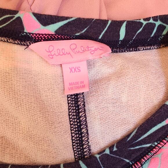 Lilly Pulitzer XXS Palm Leaf Pink & Navy Stretch T-Shirt Dress Tropical - Picture 5 of 6